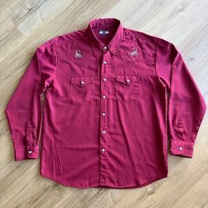 Scorpio USA Mens Western Pearl Snap Shirt Magenta Scorpion Embroidered Large